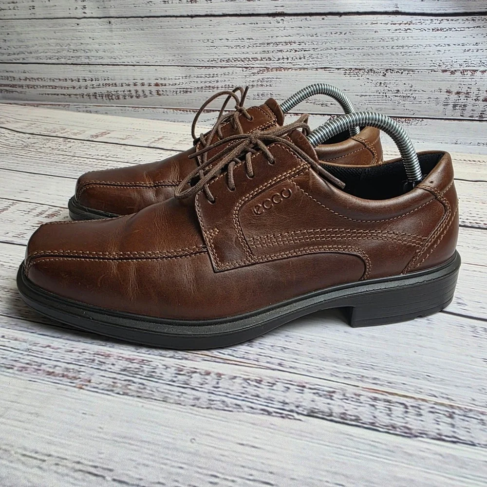 ECCO Helsinki Mens 42 Brown Leather Bicycle Toe Lace Up Derby Oxford Shoes Dress